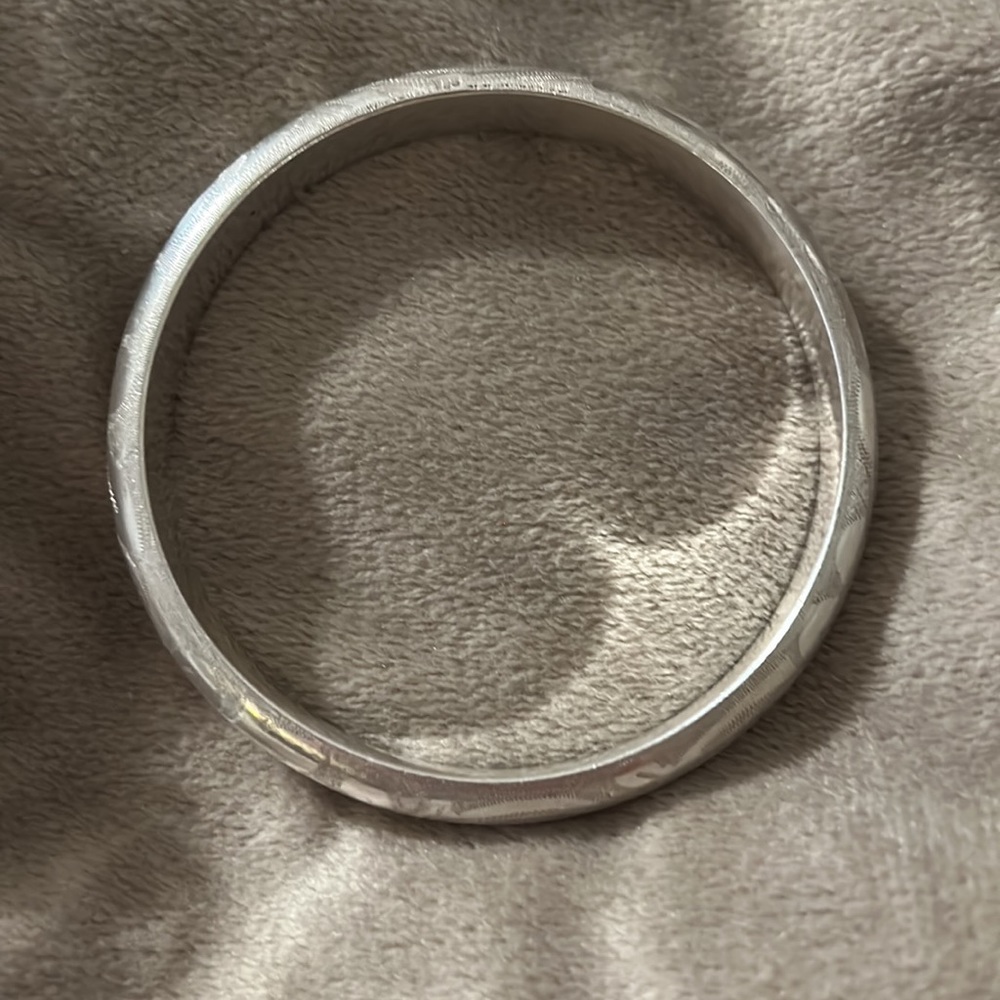 Solid Sterling Silver Etched Bangle Bracelet - image 6